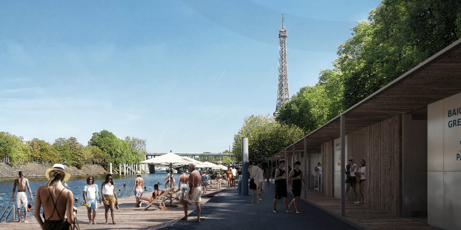 Baignade en Seine Vue de baigneurs en bord de Seine à Paris